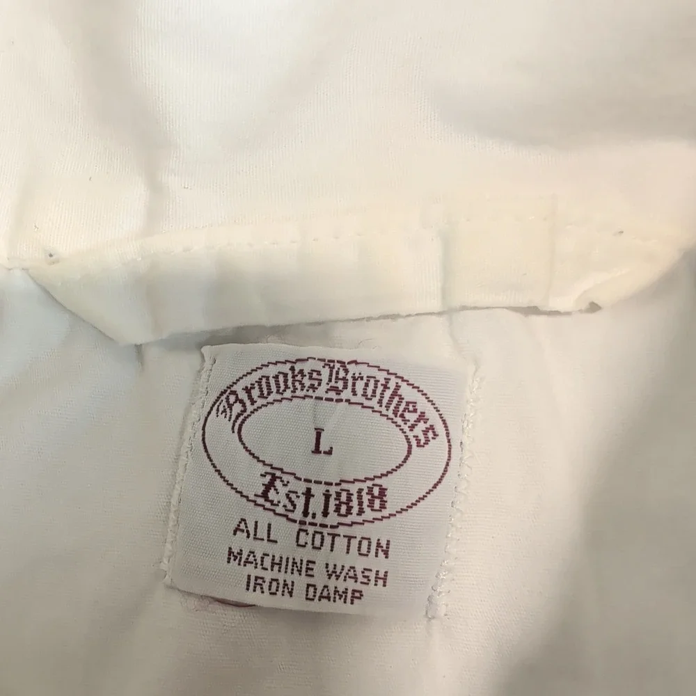 Brooks Brothers Classic Pajama Top Men Large White Cottn Navy Piping Sleep Shirt